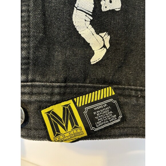 Men's M Society Mad City Politically Incorrect Washed Denim Distress Jacket Med - Picture 4 of 8
